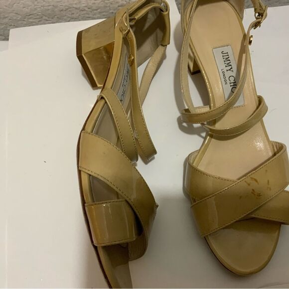 Jimmy Choo Nude Patent Leather "Merit" Sandals Size 39 - Picture 3 of 11